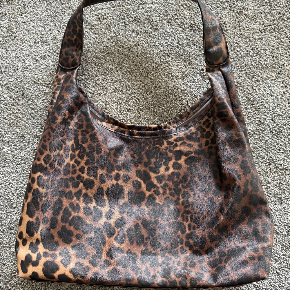 Leopard Print Vegan Leather Hobo Bag - Large Slouchy Shoulder Bags